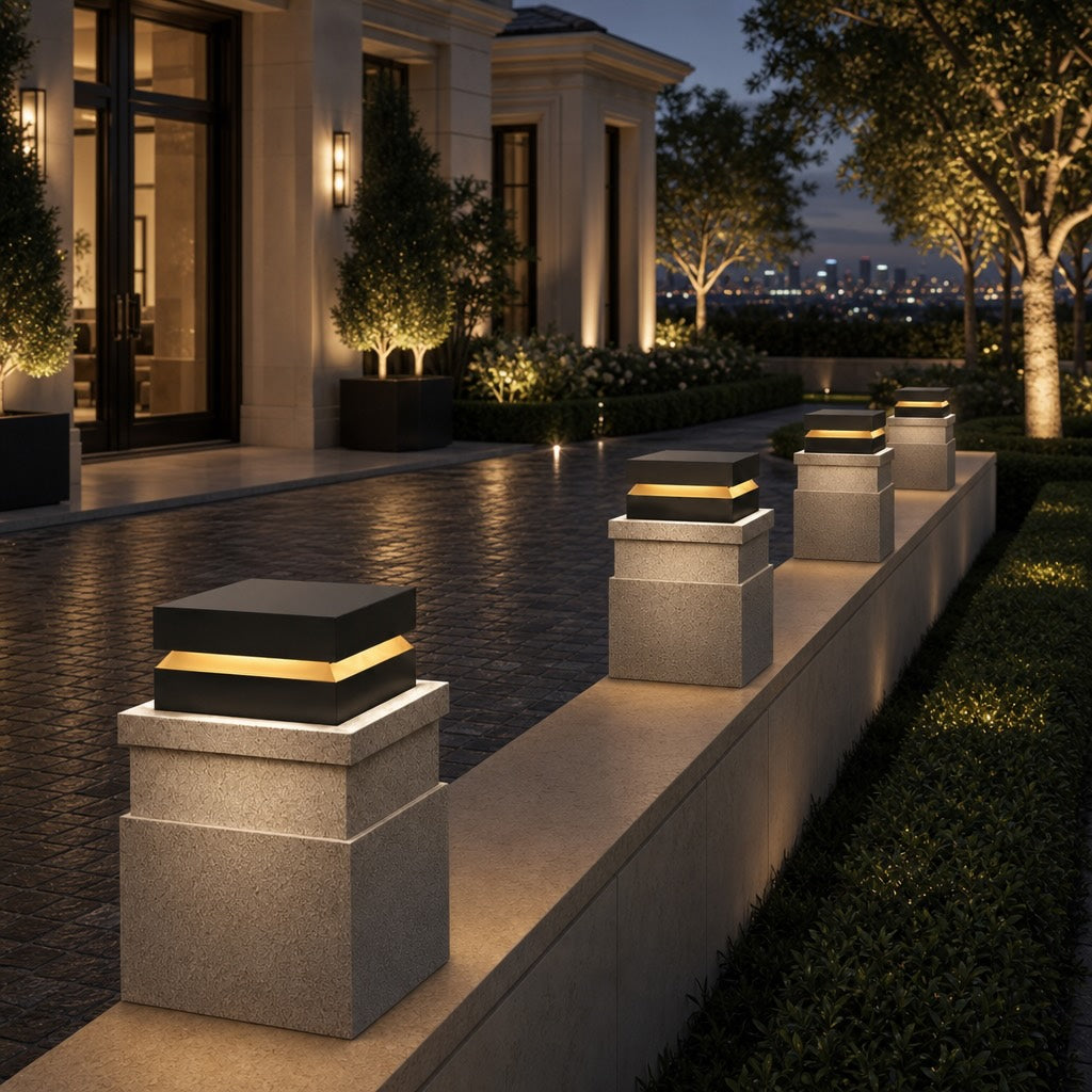 Modern Square Outdoor Post Light Waterproof Stainless Steel LED Hardwired Solar Options 9.8 11.8 15.7