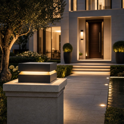 Modern Square Outdoor Post Light Waterproof Stainless Steel LED Hardwired Solar Options 9.8 11.8 15.7