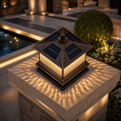 Solar Garden Post Light Modern Aluminum LED Diamond Glass Remote Control Outdoor