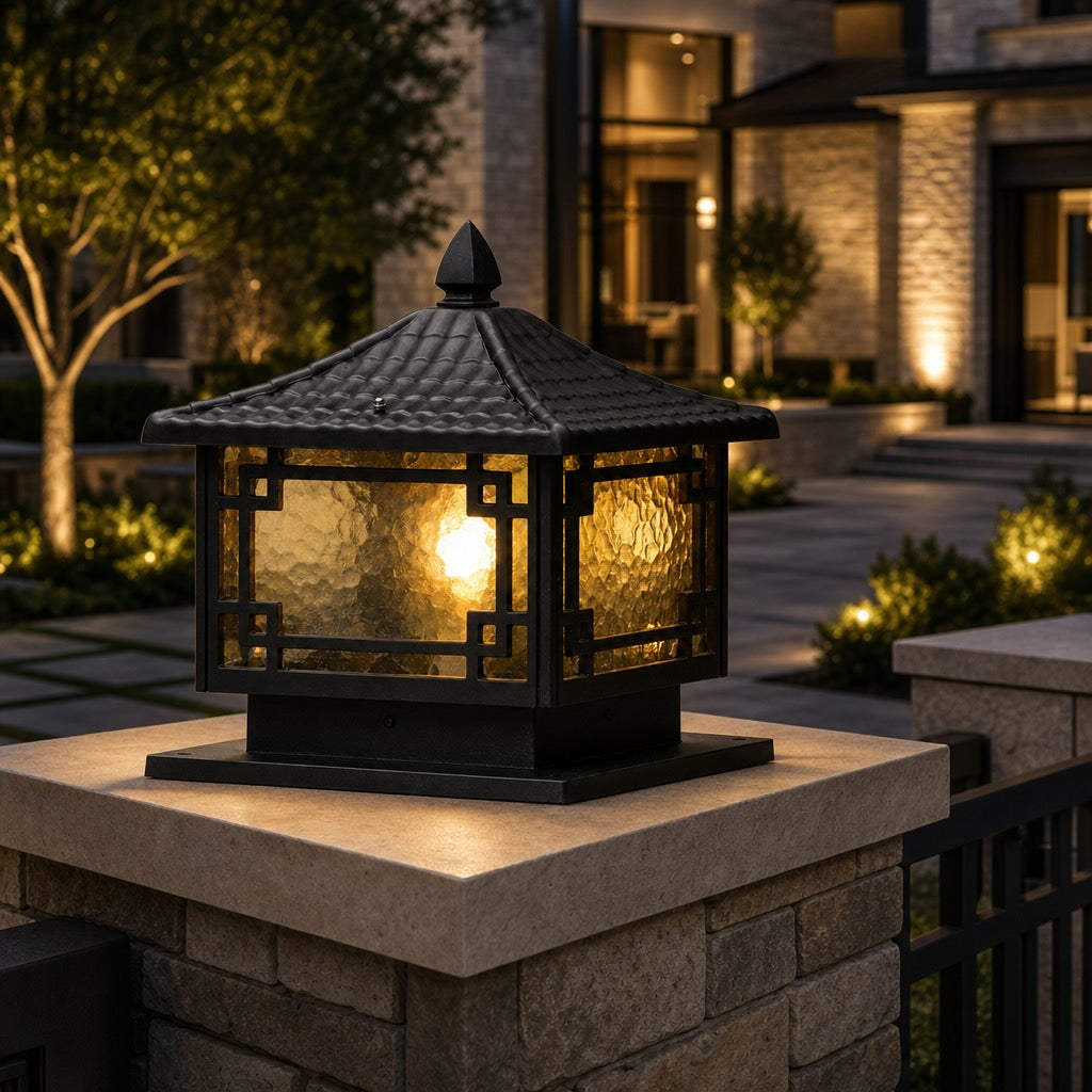 Solar Outdoor Pillar Light Adjustable Waterproof Aluminum with Tri-Color LED Lighting