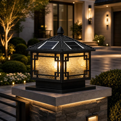 Solar Outdoor Pillar Light Adjustable Waterproof Aluminum with Tri-Color LED Lighting