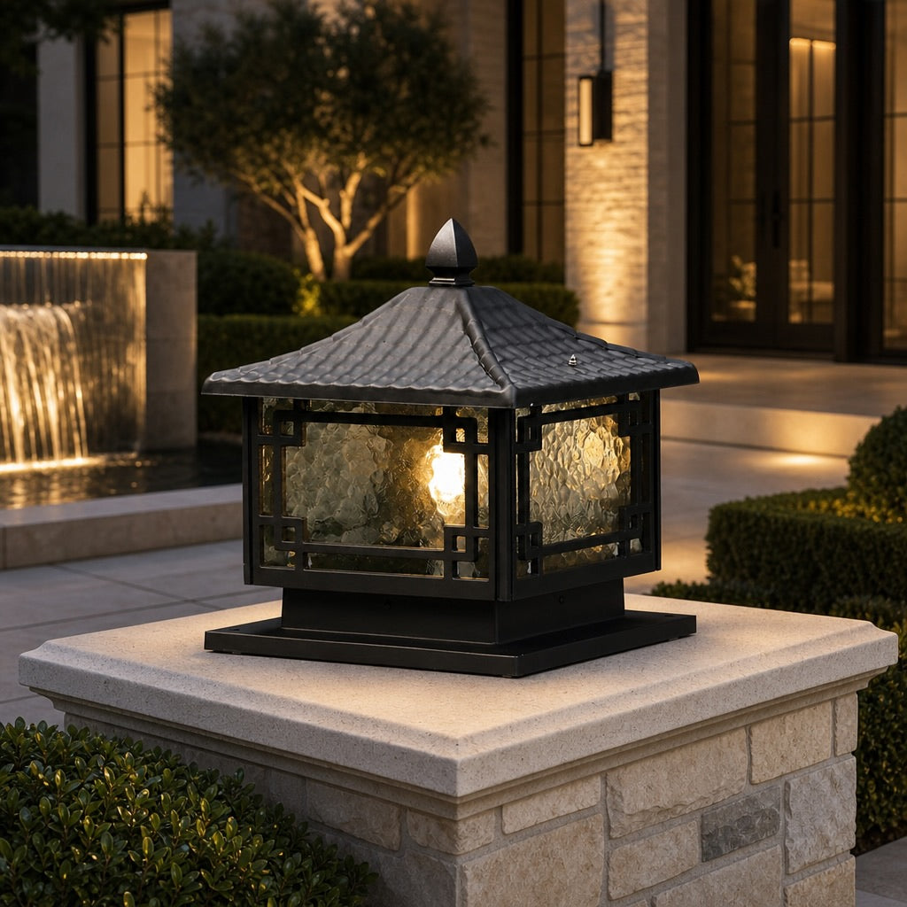 Solar Outdoor Pillar Light Adjustable Waterproof Aluminum with Tri-Color LED Lighting