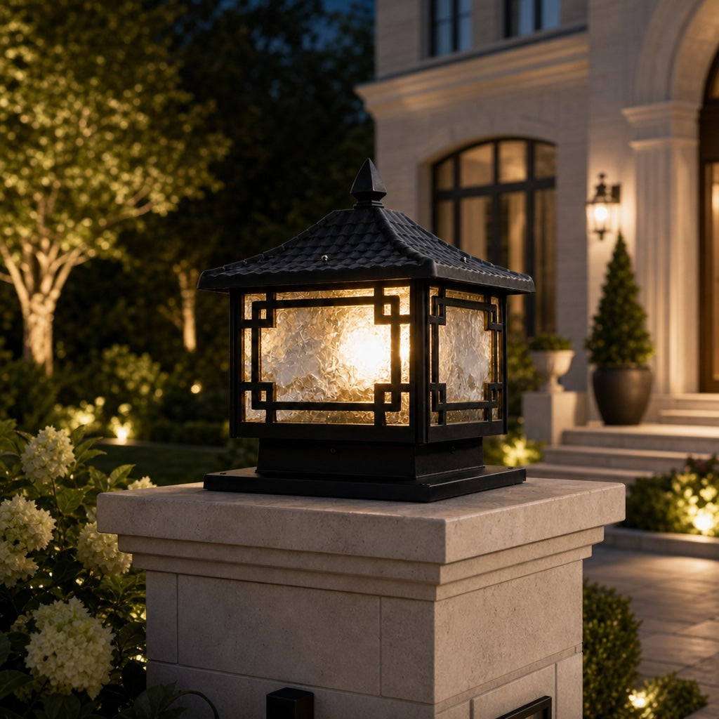 Solar Outdoor Pillar Light Adjustable Waterproof Aluminum with Tri-Color LED Lighting