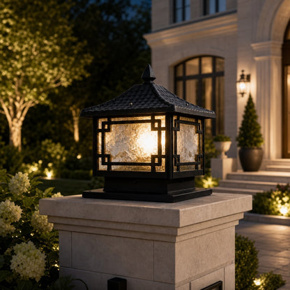 Solar Outdoor Pillar Light Adjustable Waterproof Aluminum with Tri-Color LED Lighting