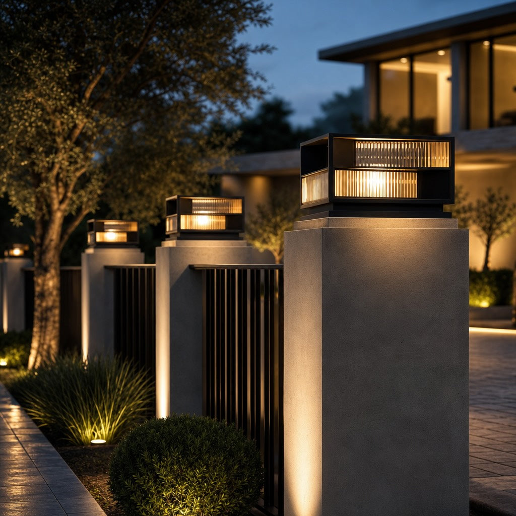 Modern Solar Pillar Light Adjustable Height Stainless Steel LED Waterproof Outdoor Fixture