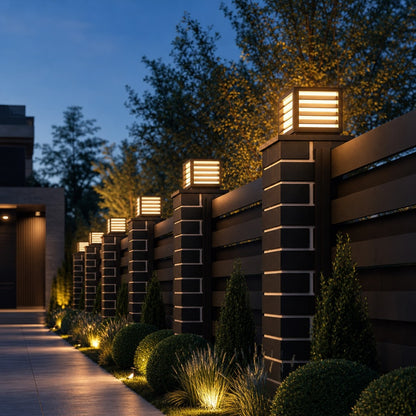 Solar Outdoor Pillar Light Waterproof Aluminum Wall Mounted LED with Warm White Illumination