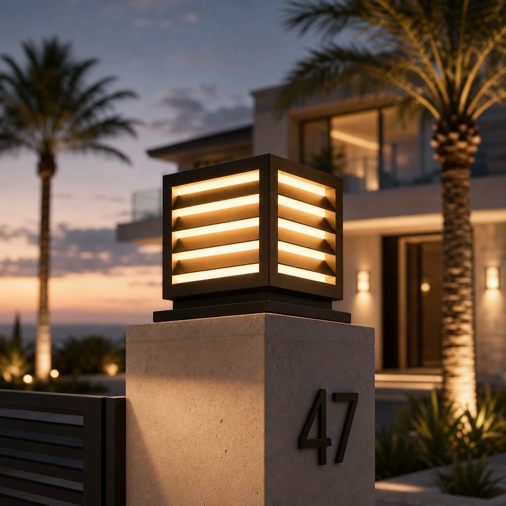 Solar Outdoor Pillar Light Waterproof Aluminum Wall Mounted LED with Warm White Illumination