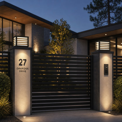 Solar Outdoor Pillar Light Waterproof Aluminum Wall Mounted LED with Warm White Illumination