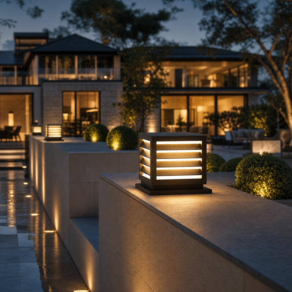 Solar Outdoor Pillar Light Waterproof Aluminum Wall Mounted LED with Warm White Illumination