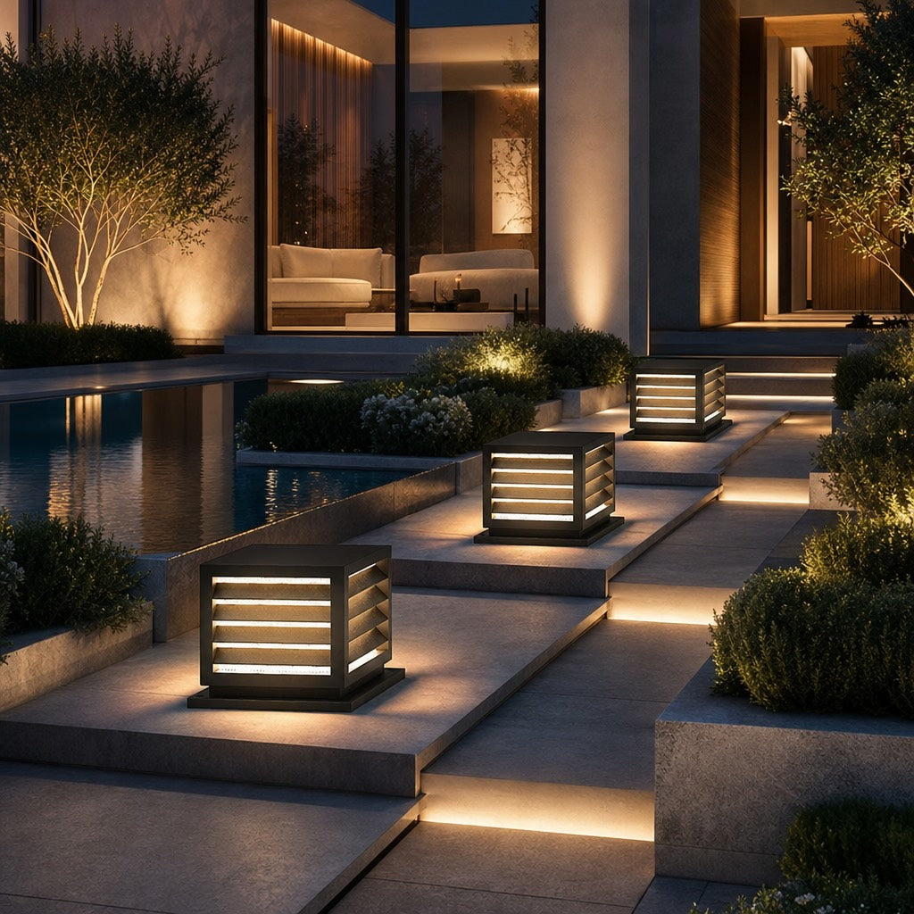 Solar Outdoor Pillar Light Waterproof Aluminum Wall Mounted LED with Warm White Illumination