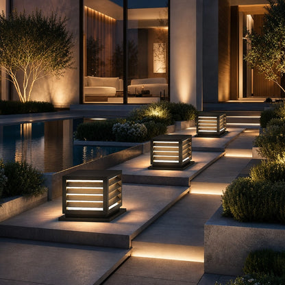 Solar Outdoor Pillar Light Waterproof Aluminum Wall Mounted LED with Warm White Illumination