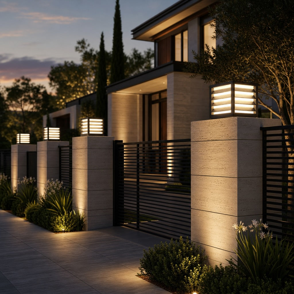 Solar Outdoor Pillar Light Waterproof Aluminum Wall Mounted LED with Warm White Illumination