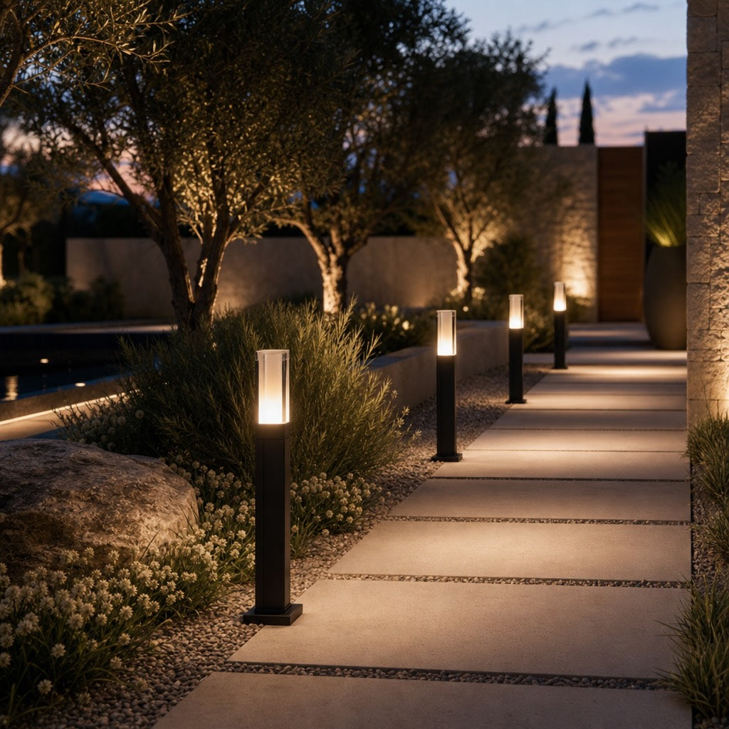 Modern Black Bollard Light Outdoor Ground Mounted Die-Cast Aluminum LED Waterproof 3000K