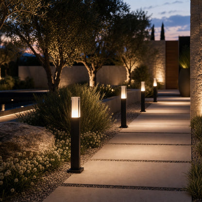 Modern Black Bollard Light Outdoor Ground Mounted Die-Cast Aluminum LED Waterproof 3000K