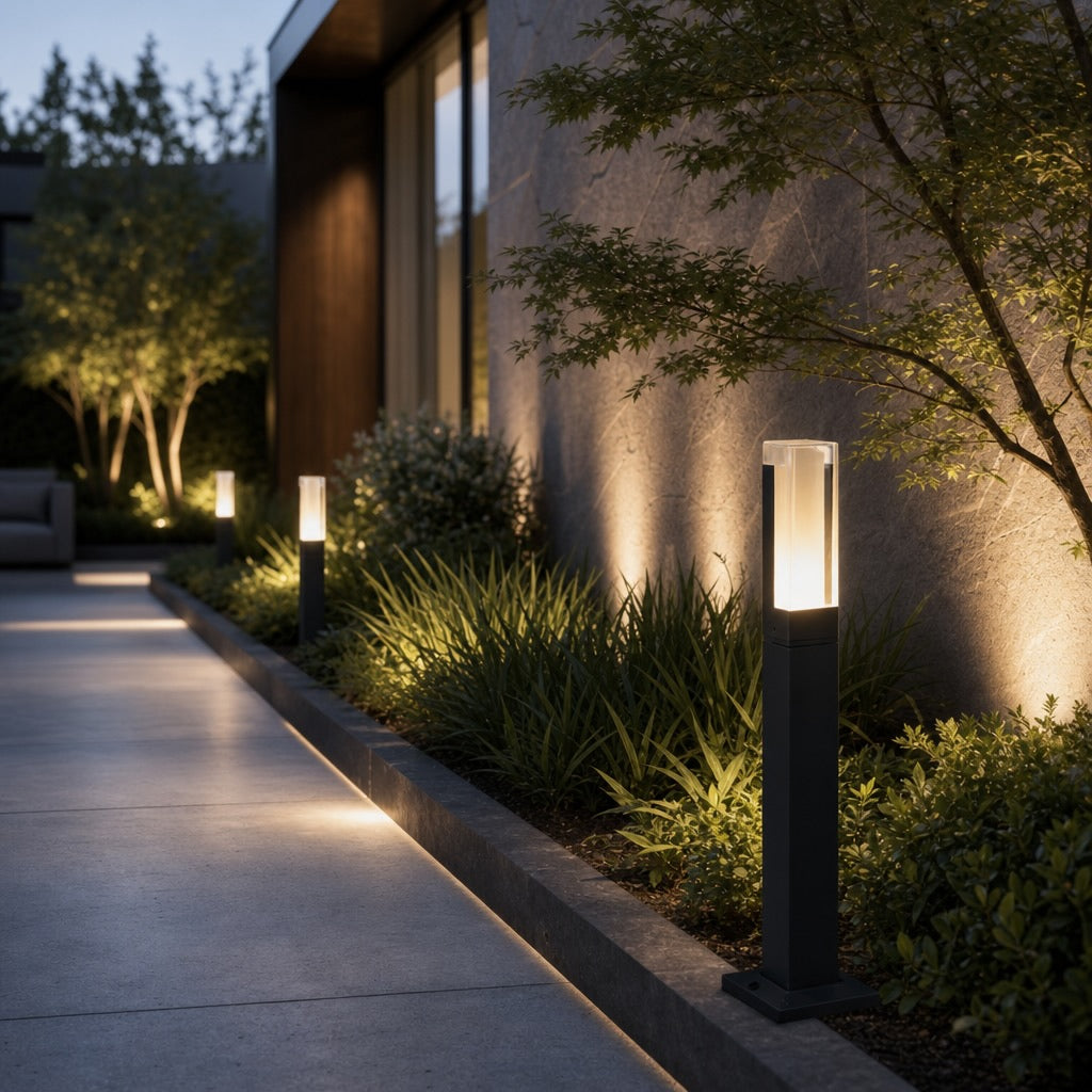 Modern Black Bollard Light Outdoor Ground Mounted Die-Cast Aluminum LED Waterproof 3000K