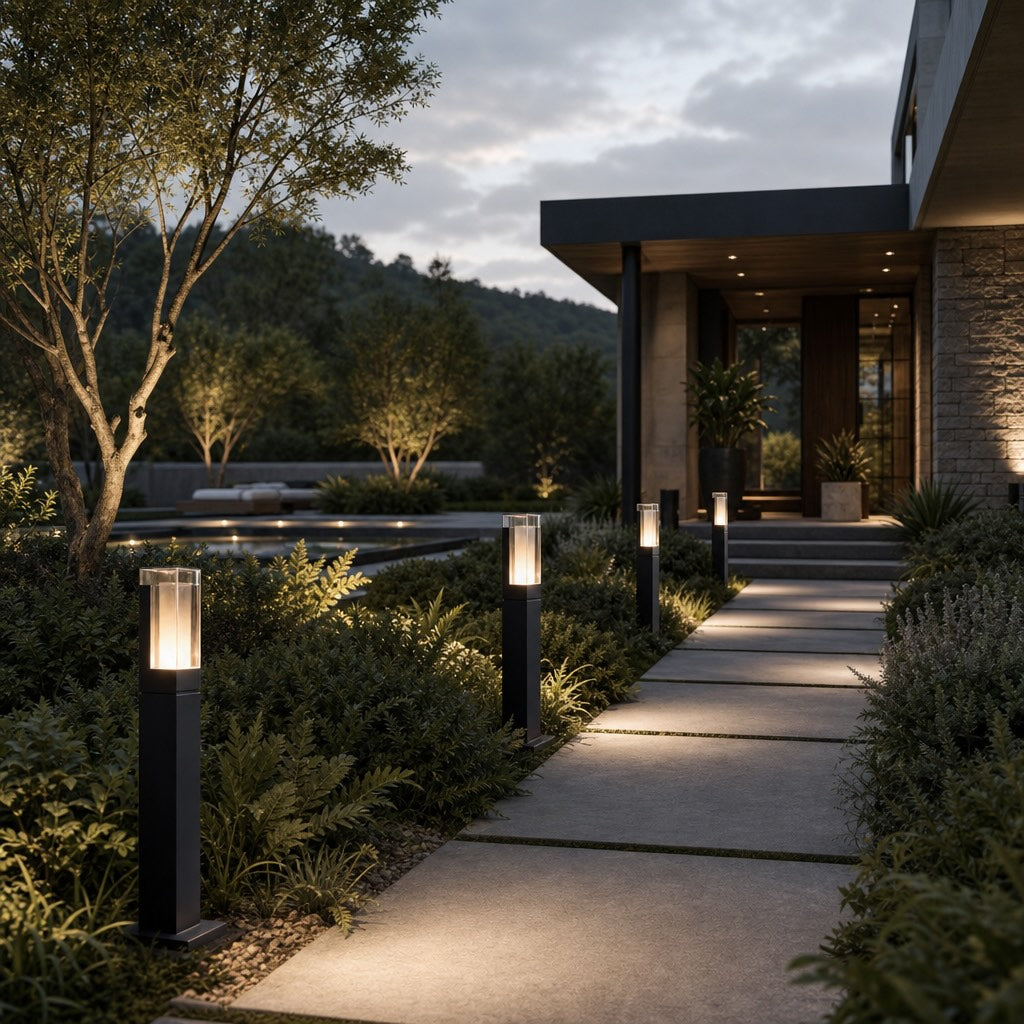 Modern Black Bollard Light Outdoor Ground Mounted Die-Cast Aluminum LED Waterproof 3000K