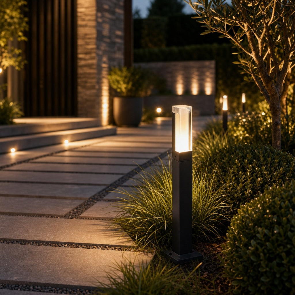 Modern Black Bollard Light Outdoor Ground Mounted Die-Cast Aluminum LED Waterproof 3000K