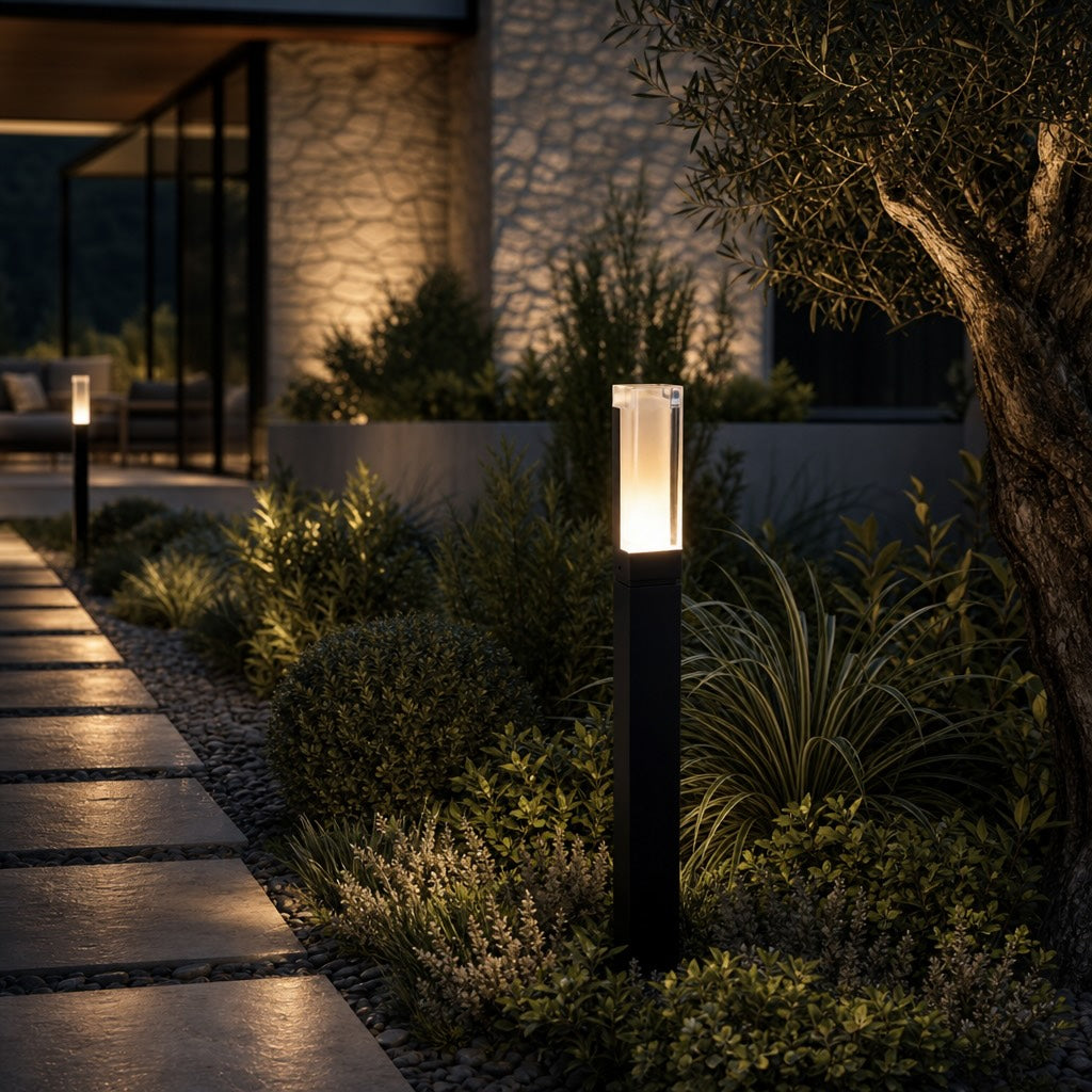 Modern Black Bollard Light Outdoor Ground Mounted Die-Cast Aluminum LED Waterproof 3000K
