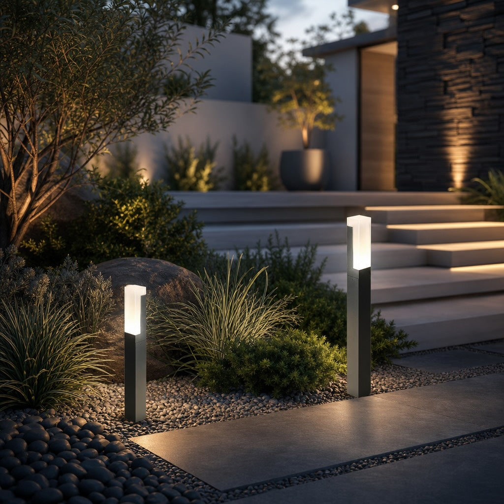 Modern Black Bollard Light Outdoor Ground Mounted Die-Cast Aluminum LED Waterproof 3000K