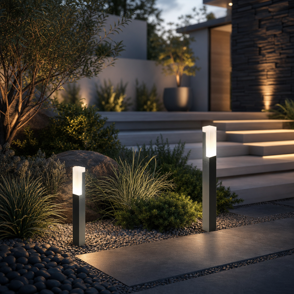 Modern Black Bollard Light Outdoor Ground Mounted Die-Cast Aluminum LED Waterproof 3000K