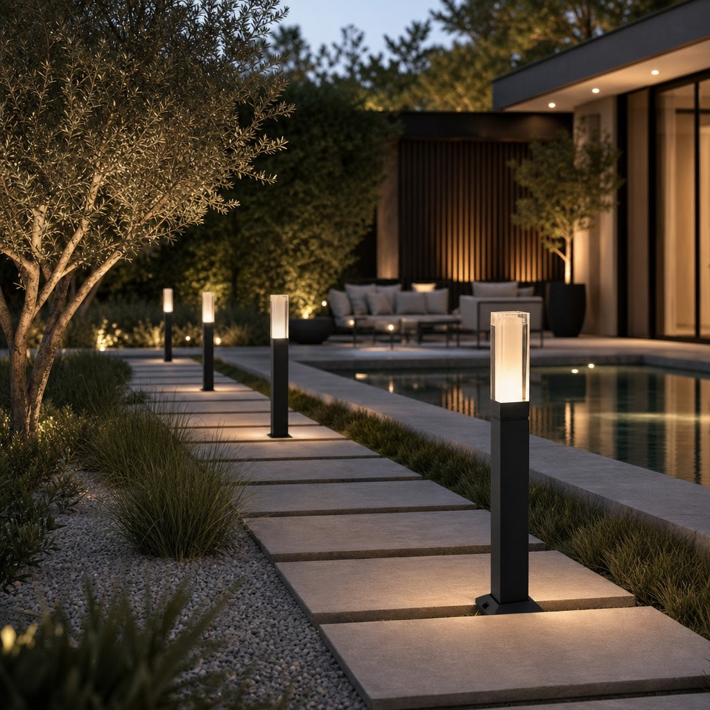 Modern Black Bollard Light Outdoor Ground Mounted Die-Cast Aluminum LED Waterproof 3000K