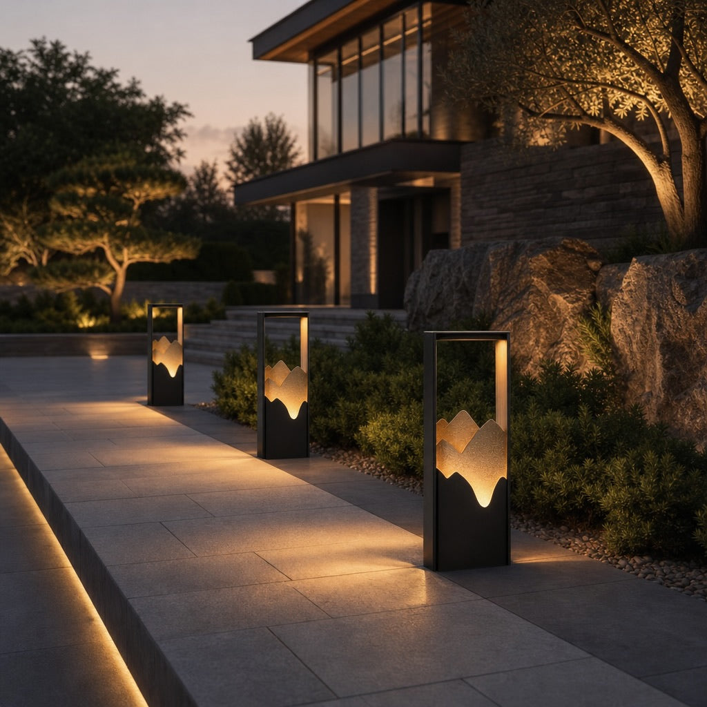 Modern Outdoor Bollard Light Stainless Steel Solar LED Ambient Landscape Lighting IP65 Rating