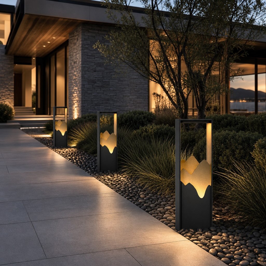 Modern Outdoor Bollard Light Stainless Steel Solar LED Ambient Landscape Lighting IP65 Rating