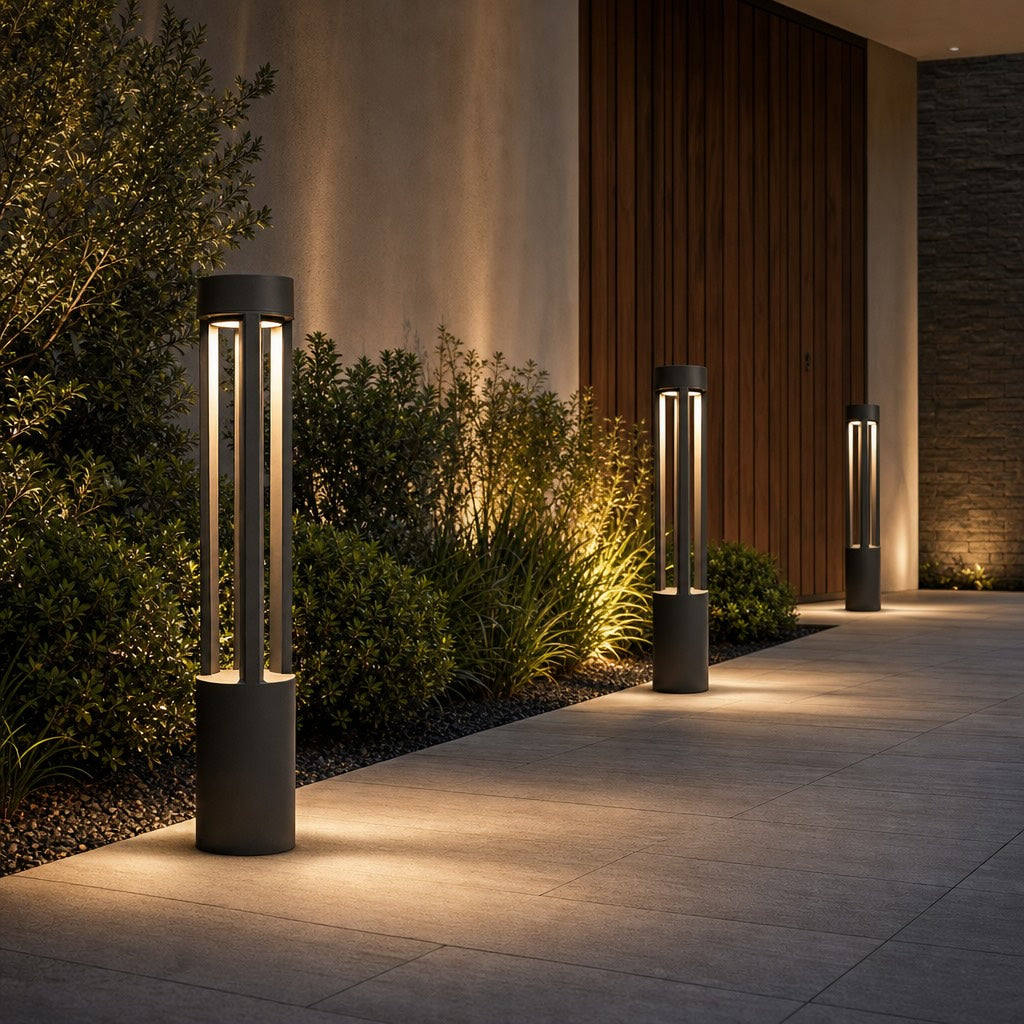 Modern LED Bollard Light Adjustable Height Round Square Aluminum Acrylic Warm White Outdoor
