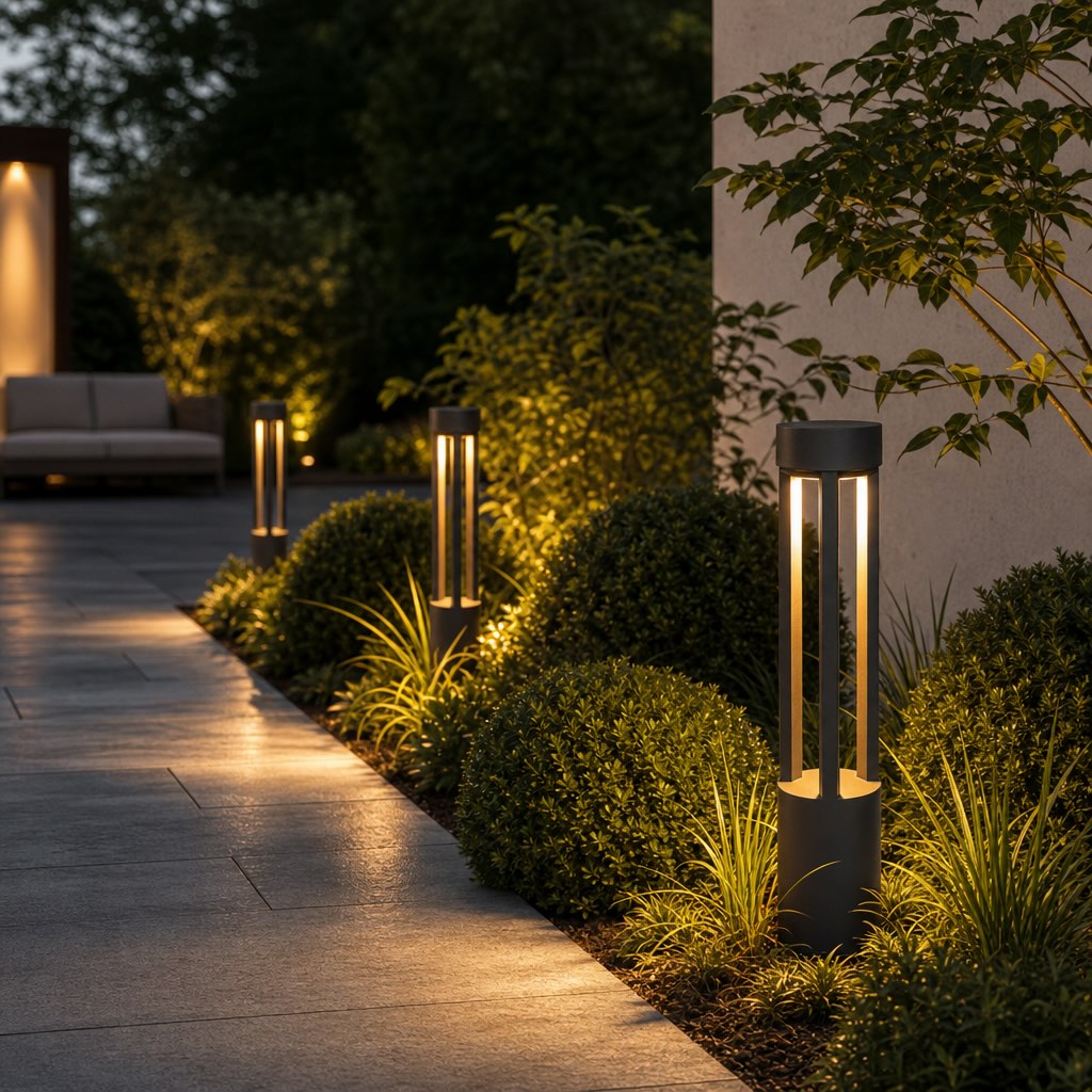 Modern LED Bollard Light Adjustable Height Round Square Aluminum Acrylic Warm White Outdoor
