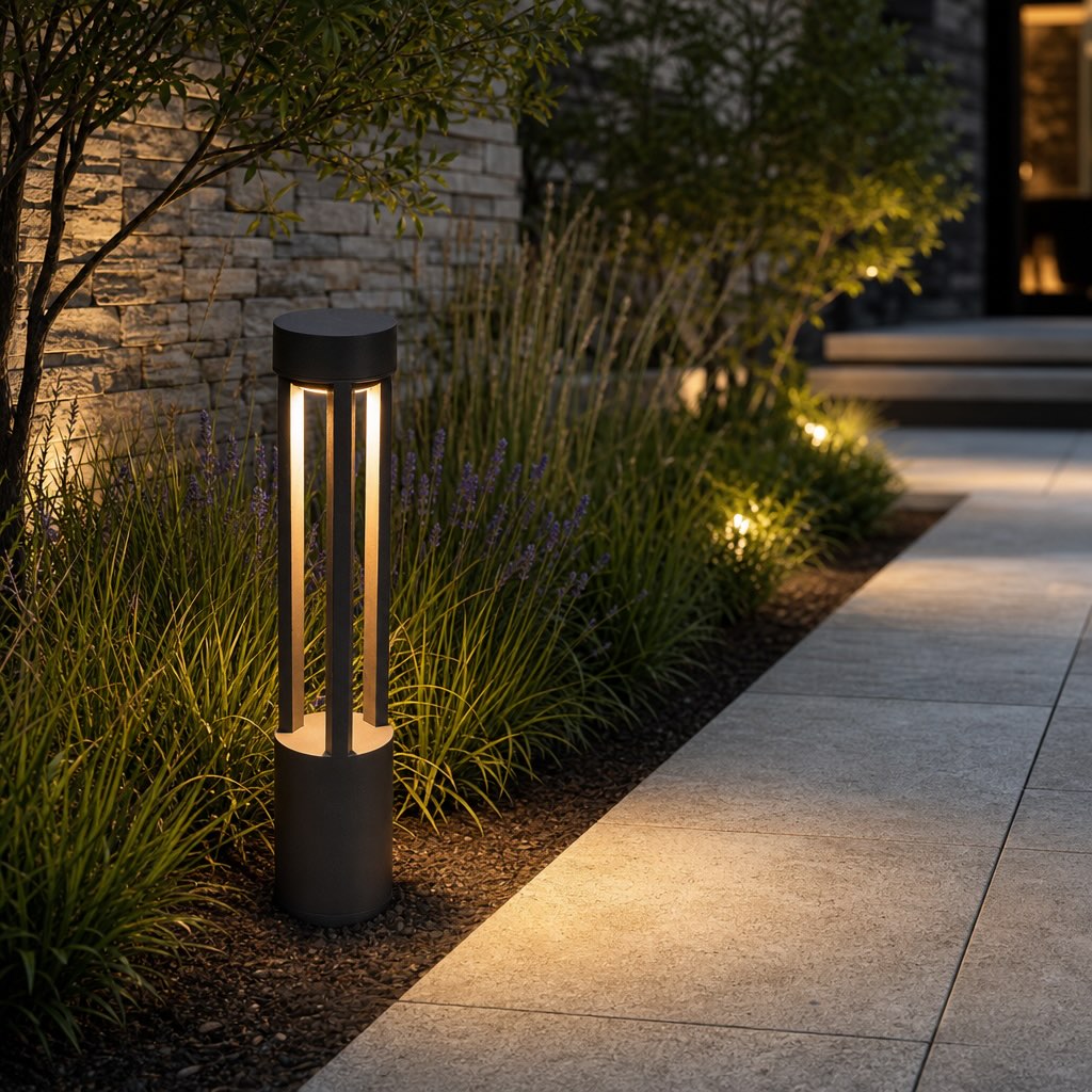 Modern LED Bollard Light Adjustable Height Round Square Aluminum Acrylic Warm White Outdoor