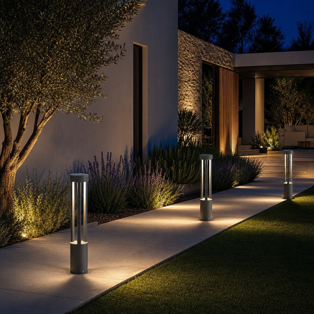 Modern LED Bollard Light Adjustable Height Round Square Aluminum Acrylic Warm White Outdoor