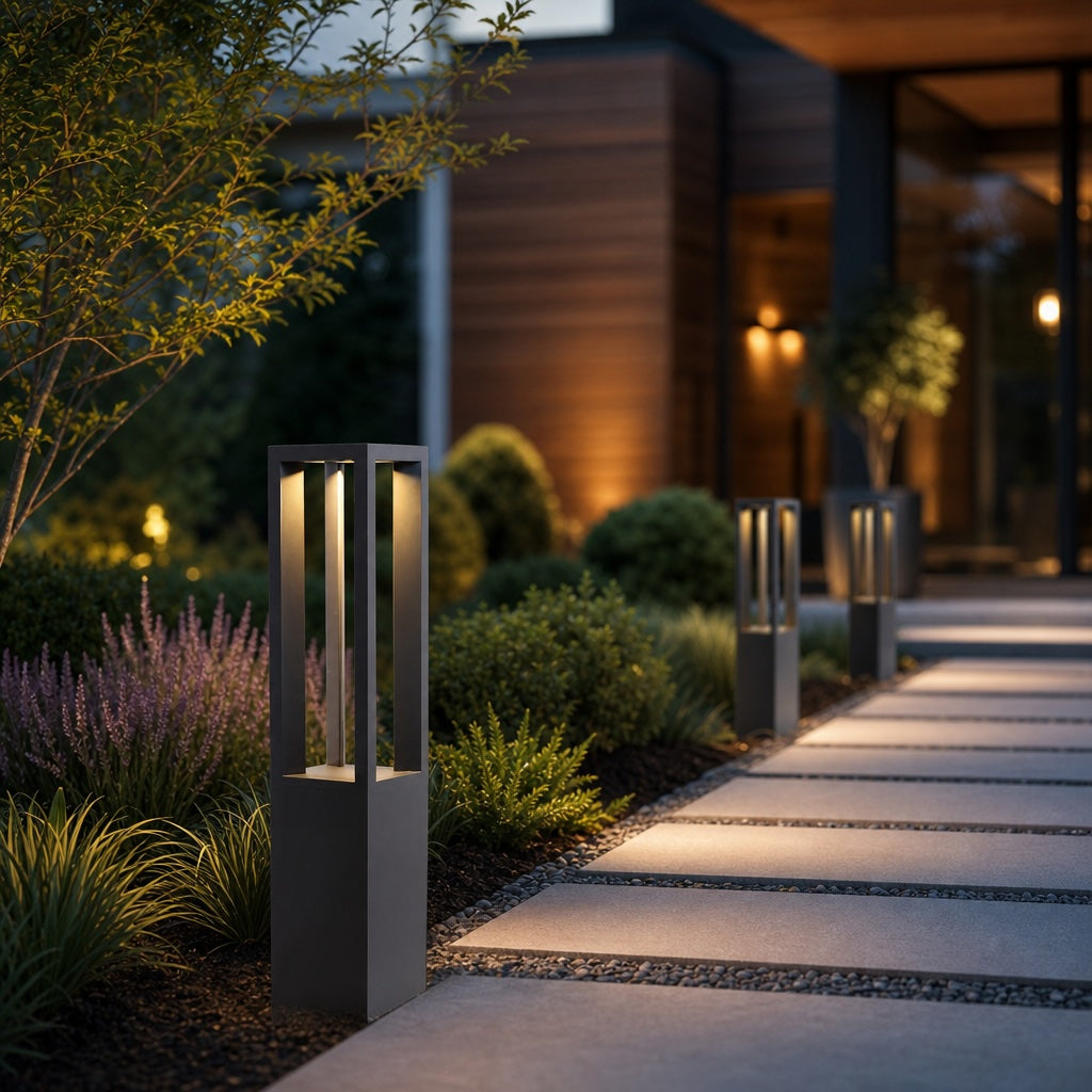 Modern LED Bollard Light Adjustable Height Round Square Aluminum Acrylic Warm White Outdoor