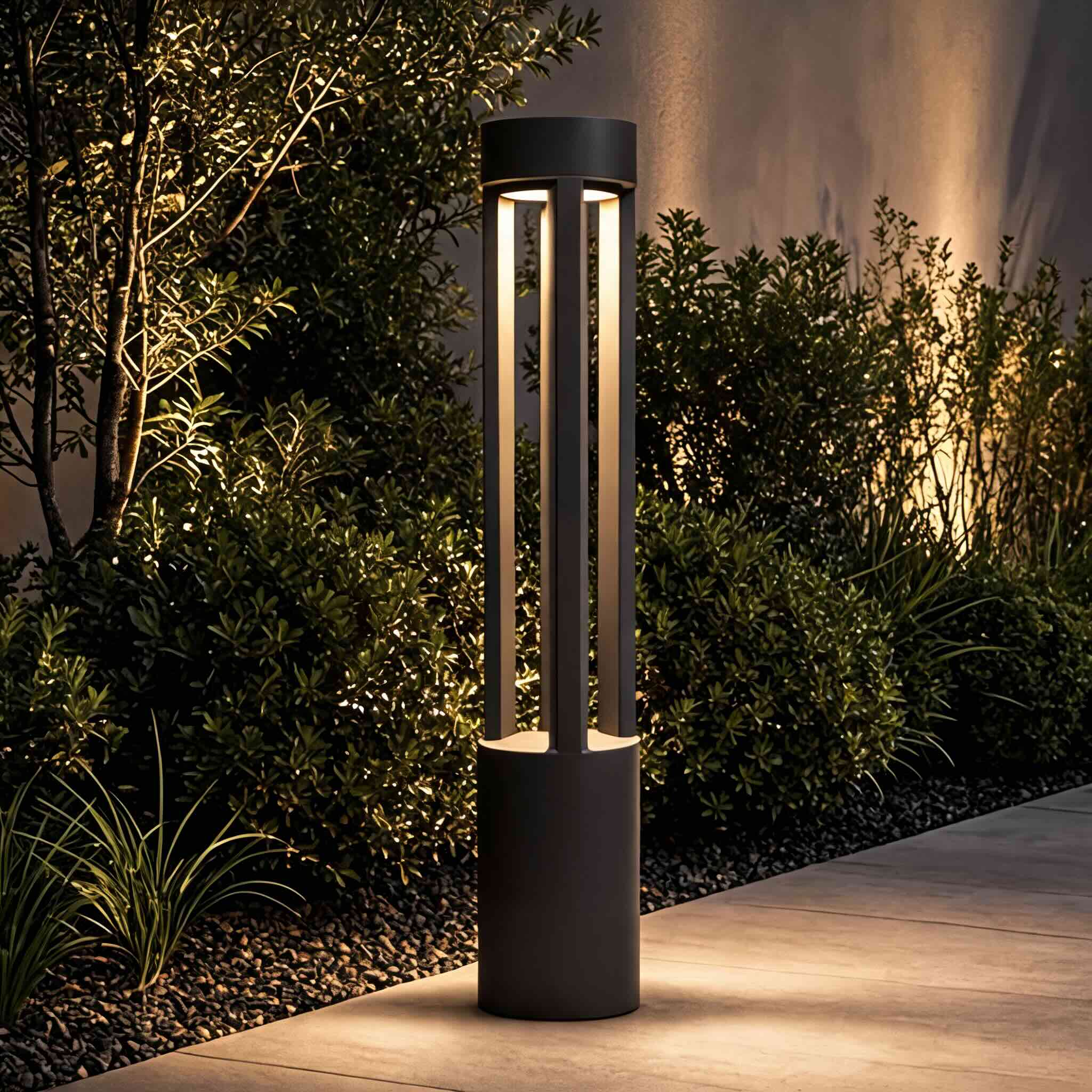 Modern LED Bollard Light Adjustable Height Round Square Aluminum Acrylic Warm White Outdoor