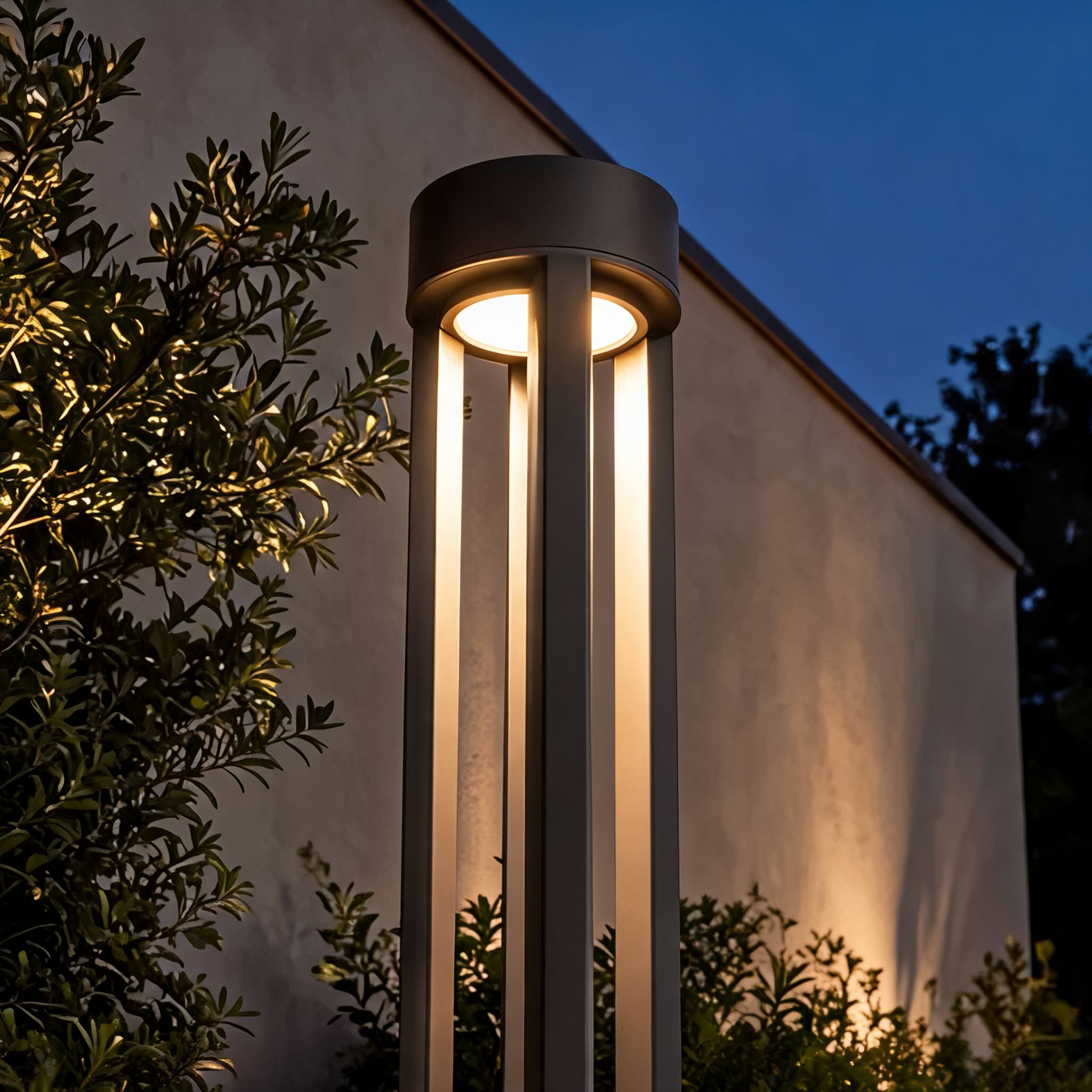 Modern LED Bollard Light Adjustable Height Round Square Aluminum Acrylic Warm White Outdoor
