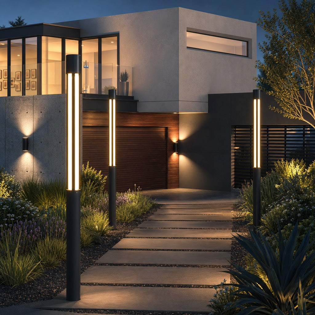 Modern Cylindrical LED Bollard Light Outdoor Waterproof Adjustable Height Die-Cast Aluminum