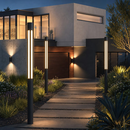 Modern Cylindrical LED Bollard Light Outdoor Waterproof Adjustable Height Die-Cast Aluminum