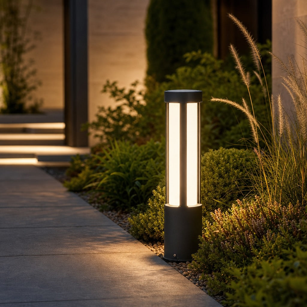 Modern Cylindrical LED Bollard Light Outdoor Waterproof Adjustable Height Die-Cast Aluminum