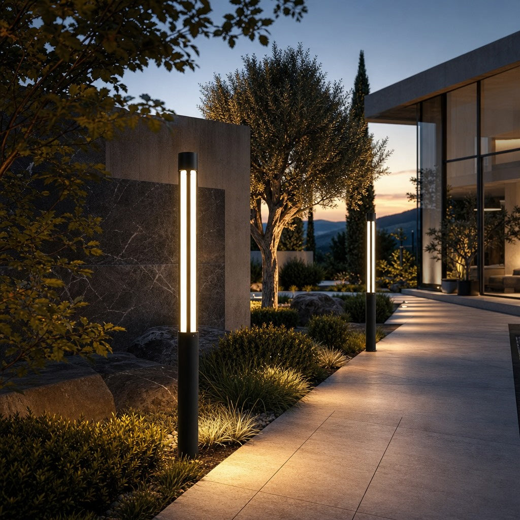 Modern Cylindrical LED Bollard Light Outdoor Waterproof Adjustable Height Die-Cast Aluminum
