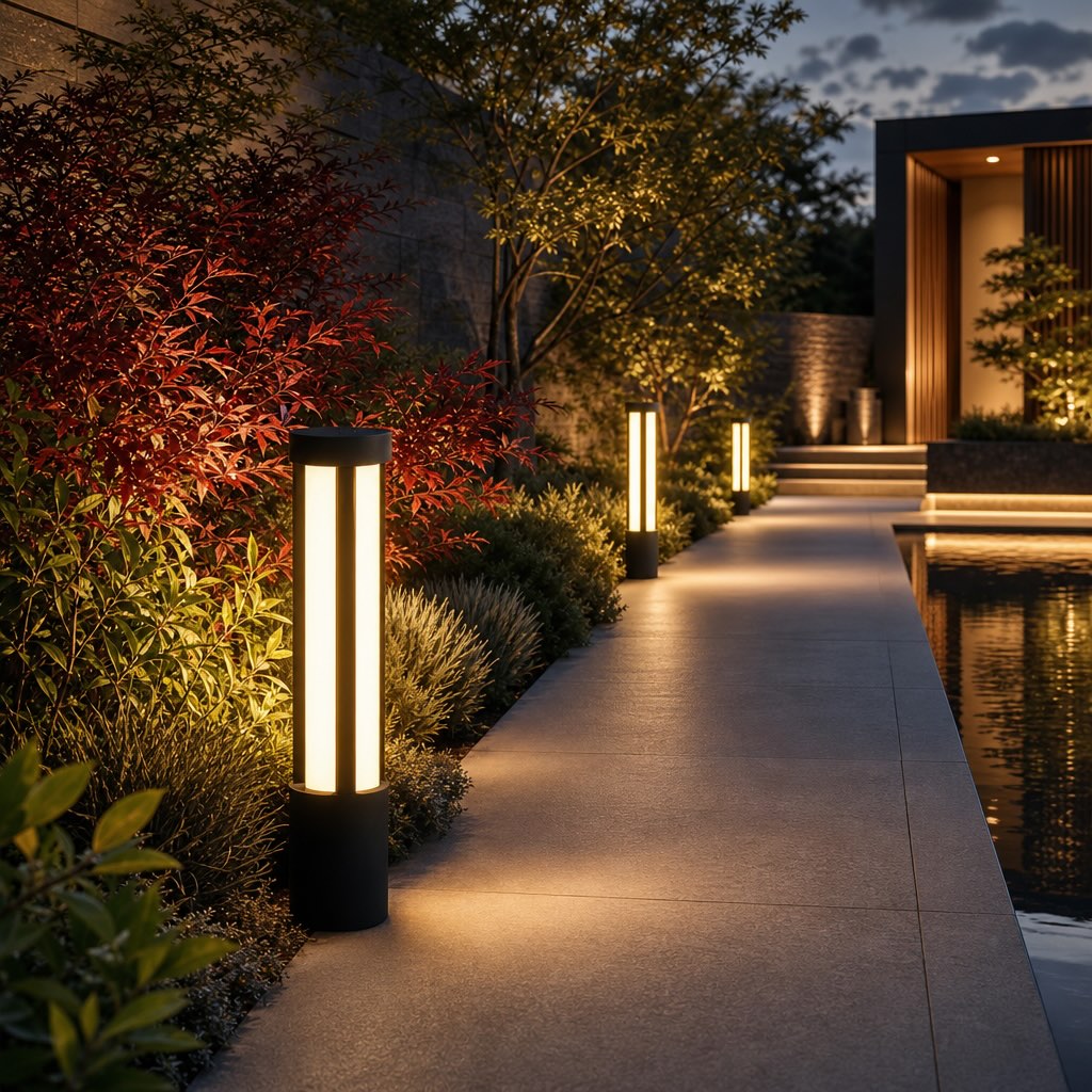 Modern Cylindrical LED Bollard Light Outdoor Waterproof Adjustable Height Die-Cast Aluminum