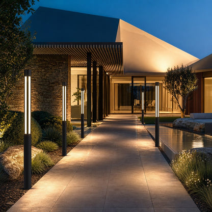 Modern Cylindrical LED Bollard Light Outdoor Waterproof Adjustable Height Die-Cast Aluminum