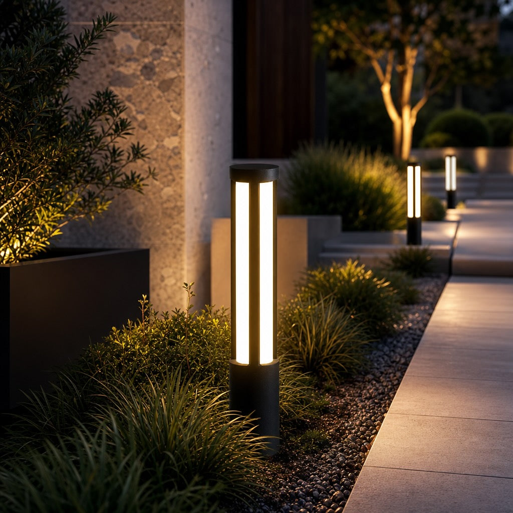 Modern Cylindrical LED Bollard Light Outdoor Waterproof Adjustable Height Die-Cast Aluminum