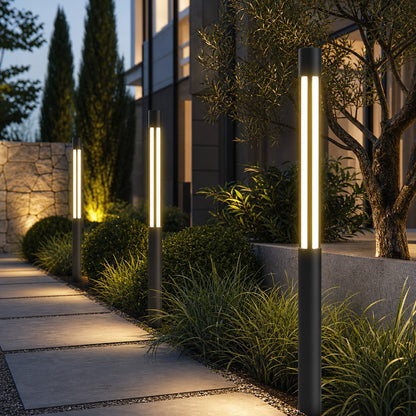 Modern Cylindrical LED Bollard Light Outdoor Waterproof Adjustable Height Die-Cast Aluminum