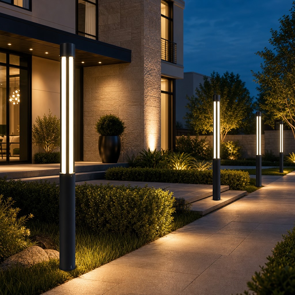 Modern Cylindrical LED Bollard Light Outdoor Waterproof Adjustable Height Die-Cast Aluminum