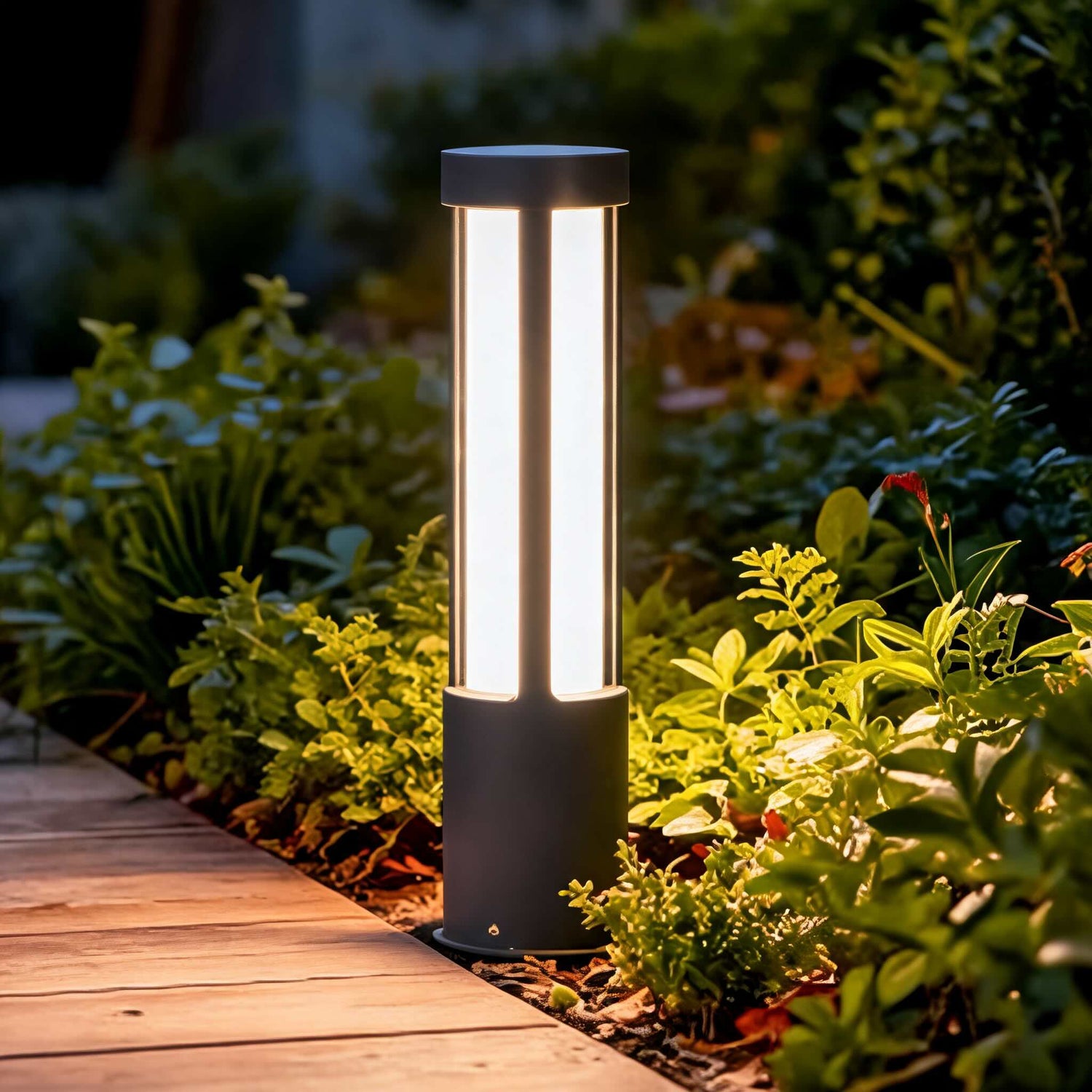Modern Cylindrical LED Bollard Light Outdoor Waterproof Adjustable Height Die-Cast Aluminum