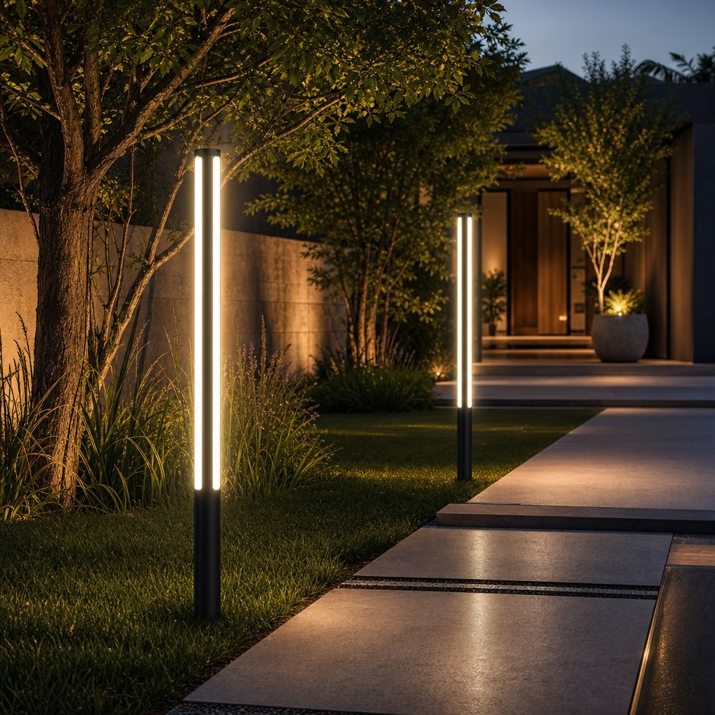 Modern LED Bollard Light Outdoor Fixture Die-Cast Aluminum Waterproof 3000K Ideal for Courtyards