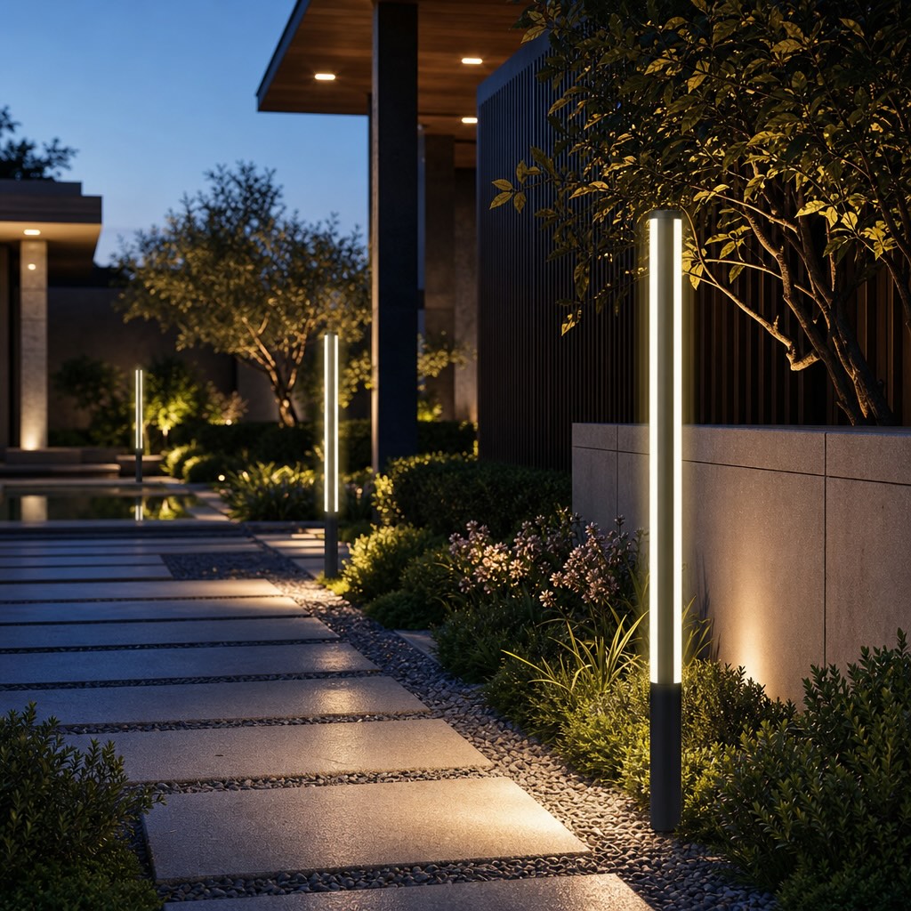 Modern LED Bollard Light Outdoor Fixture Die-Cast Aluminum Waterproof 3000K Ideal for Courtyards