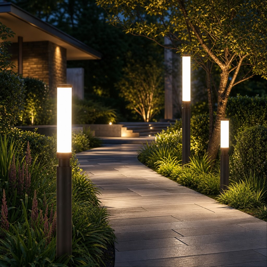 Modern Outdoor Bollard Light Adjustable Height Die-Cast Aluminum LED 3000K Warm White