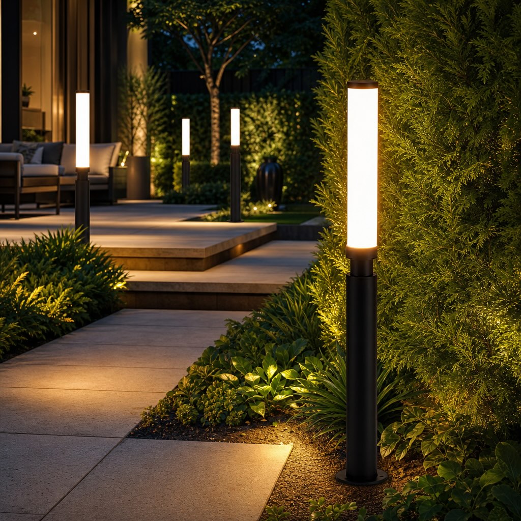 Modern Outdoor Bollard Light Adjustable Height Die-Cast Aluminum LED 3000K Warm White