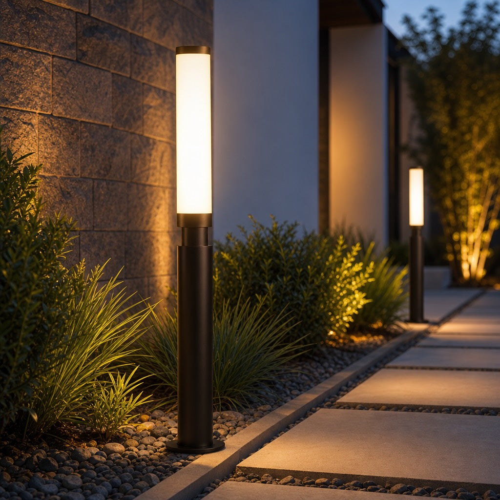 Modern Outdoor Bollard Light Adjustable Height Die-Cast Aluminum LED 3000K Warm White