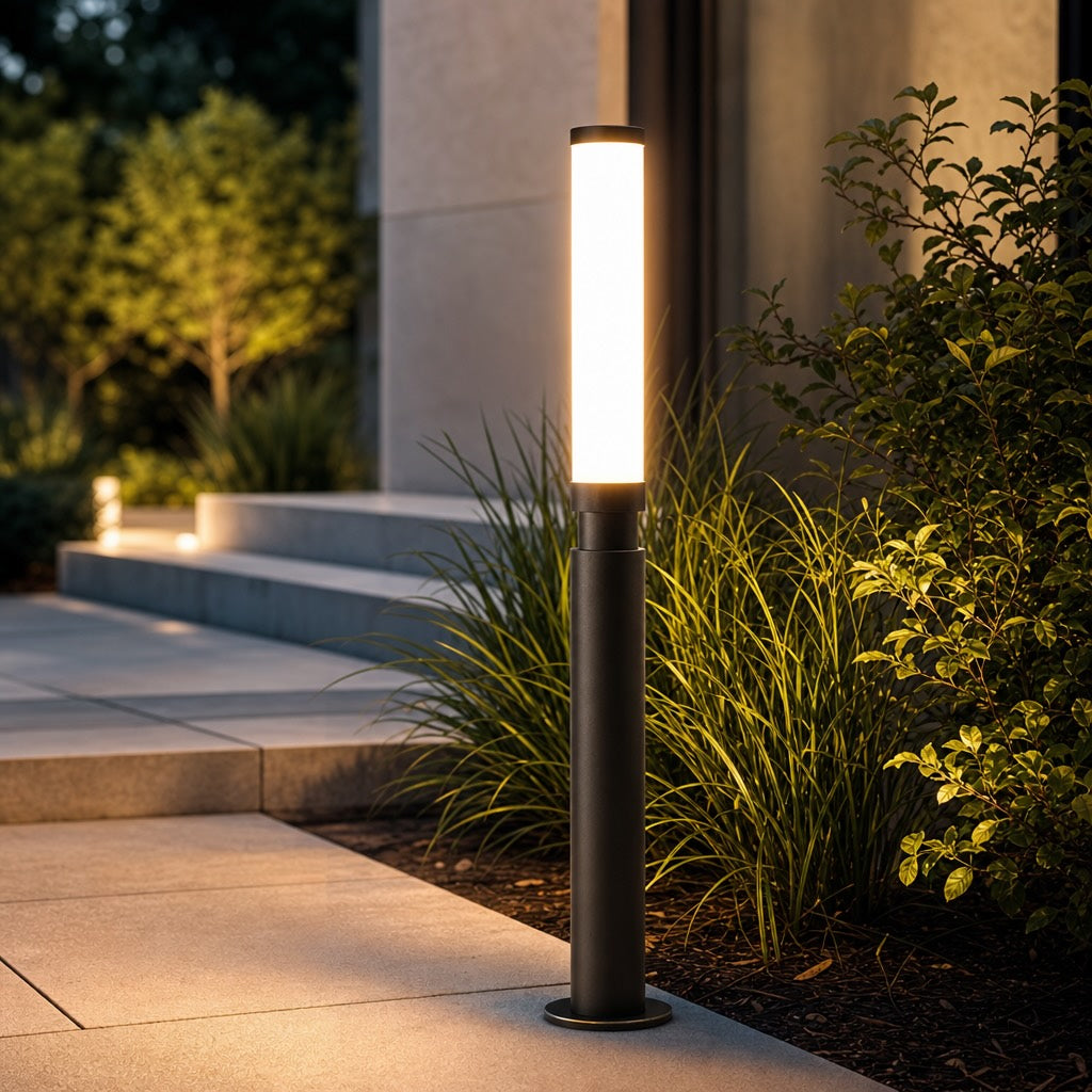 Modern Outdoor Bollard Light Adjustable Height Die-Cast Aluminum LED 3000K Warm White